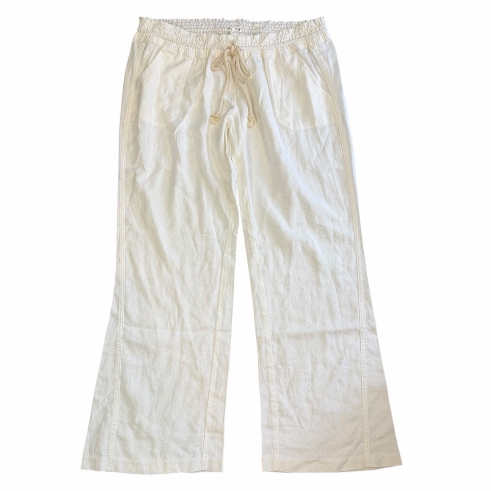 Roxy Casual White Linen Blend Drawstring Pants